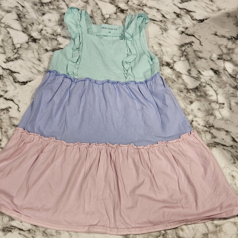 Millie‎ Loves Lily Girls Tiered Pastel Dress Size 10 Ruffle Sleeve Spring